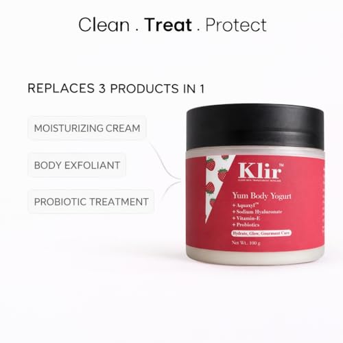 Image of Klir Yum Body Yogurt - Probiotic Strawberry Body Lotion with Hyaluronic Acid & Vitamin E - 100gm