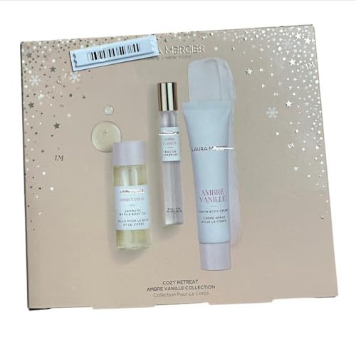Laura Paris Ambre Vanille Aromatic Bath, body oil, serum body cream, eau de parfum cozy retreat collection gift set L MERClER
