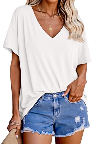Tankaneo Womens Oversized Tshirts V Neck Short Sleeve Tops Summer Casual Loose Fit Tunic Tee Shirts