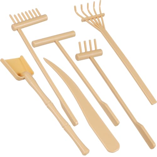 6pcs Mini Zen Garden Rake Tool Sandbox, Zen Garden Rake Tools Desktop Sand Rock Push Drawing Pen Zen Garden Accessories(Beige)