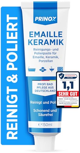 PRINOX 150ml Reinigungs und Polierpaste für Emaille, Keramik, Porzellan, Glaskeramik, Mineralguss - Professionelle Badpflege zu Reinigung und Pflege von Armaturen - Ceranfeld Reiniger