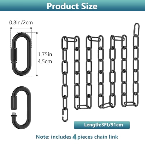 Image of garini 2P 3 Feet Industrial Black Light Fixture Chain, Metal Pendant Chandelier Chain