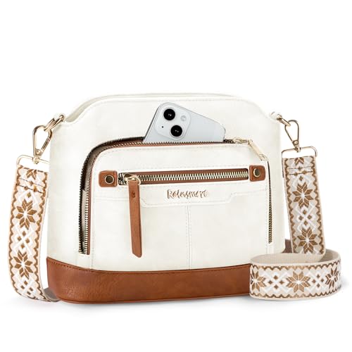 RAINSMORE Sac Bandoulière Femme Cuir PU Imperméable Taille Moyenne avec Multiples Poches Sacs à Main et Sac à Bandoulière avec Bretelle Amovible...