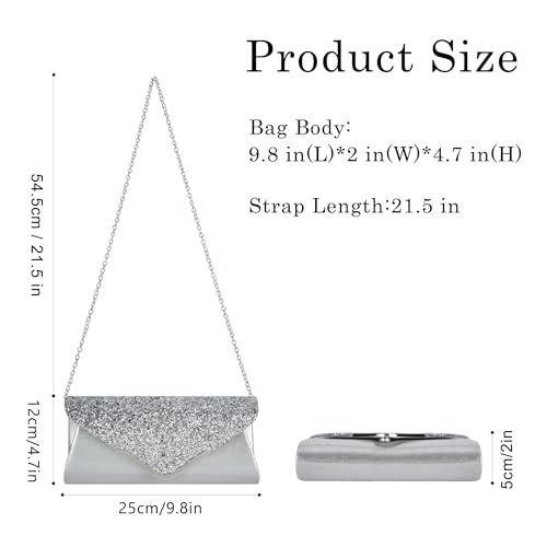 Image of Queena Womens Shiny Glitter Evening Clutch Envelope Handbag Chain Purse for Wedding Party Prom Gift for Mom Wife Girlfriend