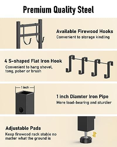 Brightown Firewood Rack Indoor With Log Carrier, 34Inch Outdoor Wood Rack For Firewood,Fire Wood Storage With Kindling Hooks thumb #3