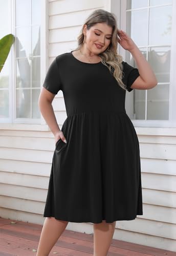Image of Nemidor Women Plus Size Casual Dress Midi Flt Flare Pocket
