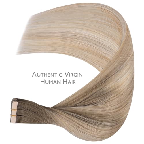 Image of WENNALIFE Tape in Hair Extensions Human Hair, 20pcs 30g 10 inch Balayage Sandy Brown to Platinum Blonde Remy Hair Extensions Straight Human Hair Tape in Extensions Skin Weft Tape Extensions Human Hair
