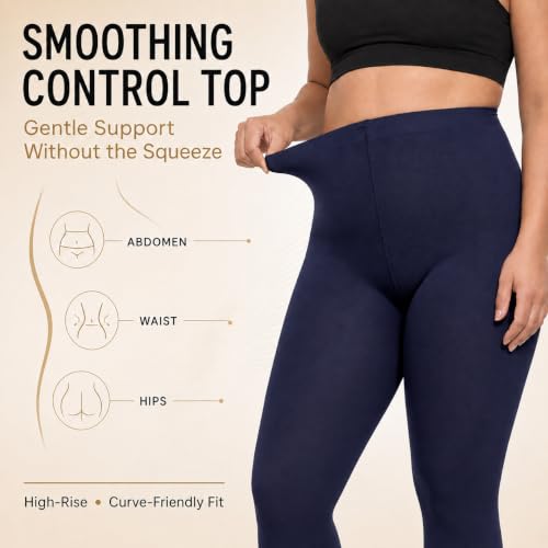 Image of Citystl 2 Pack Plus Size Tights for Women, 80D Opaque Control Top Pantyhose