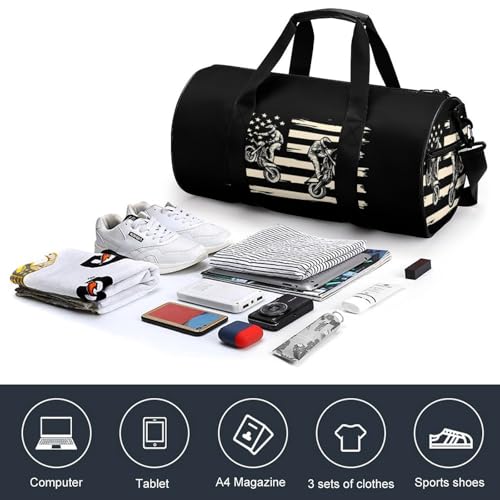 Vintage U.S.A Flag Motocross Dirt Bike Compact Gym Bag Travel Duffel Bags Lightweight Foldable Sports Tote Gymbag4