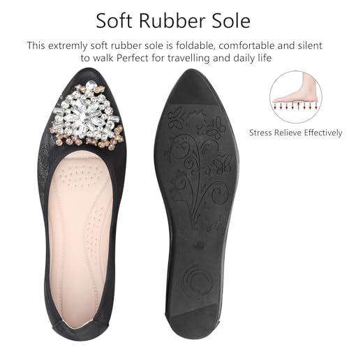 Image of KUNWFNIX Women Ballet Flats Rhinestone Wedding Ballerina Shoes Foldable Sparkly Comfort Slip on Flat Shoes
