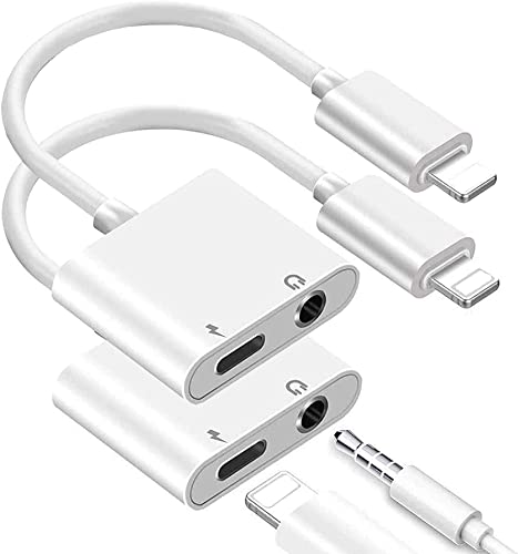 2 Pack Headphone Adapter For Iphone, 2 In 1 Lightning To 3.5Mm Jack Adapter Aux Audio Dongle [With Apple Mfi Certified] Earphone Converter Compatible With Iphone 14/13/12/11/Xr/Xs/Max/X/8 #TOP4