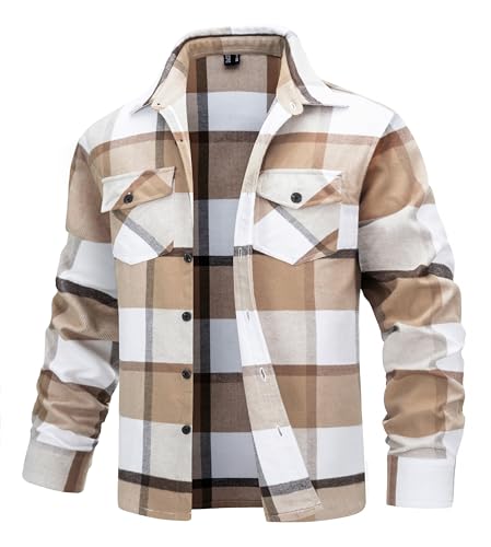 TACVASEN Men's Flannel Shirts Brushed Fleece Flannel Shirts Jacket Button Down Soft Cotton Casual Plaid Fall Shirt