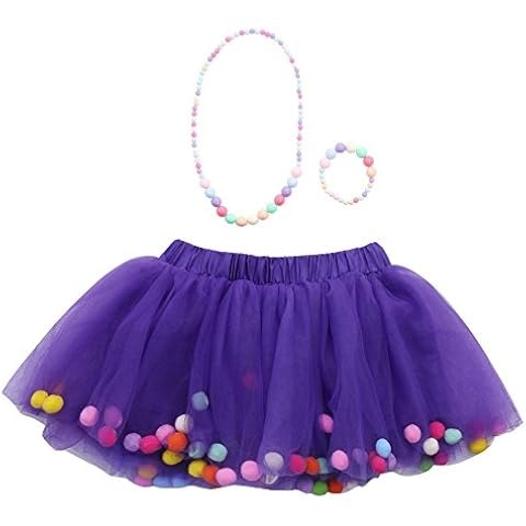 Pretty Princess! Colorful Girls Ballet Skirt Set, Deloito 3Pcs Fashion Kids Baby Girls Tutu Ballet Skirts+Bracelet+Necklace Party Set Princess Sparkling Dress-up Tutu (Purple, L(6-10T)) Cover