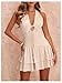 Floerns Women's Deep V Neck Ruched A Line Halter Mini Dresses Tie Front Asymmetrical Layered Club Party Dresses Apricot Small