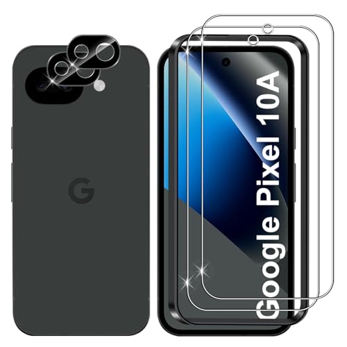 Lutree for Google Pixel 10a Screen Protector 2+2 Pack Tempered Glass + Camera Lens Protector (Black) 9H Hardness HD Bubble-Free Film Anti-Scratch Premium Protective Glass for Pixel 10 a