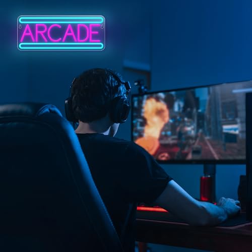 Image of Arcade Neon Sign Arcade Neon Light for Wall Decor USB Powered Dimmable Arcade LED Neon Lights Sign for Game Room for Game Room Recreation Living Room Birthday Gift Man Cave Bedroom Decor