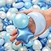 TRENDPLAY Star Ball Pit Balls 100-Piece Set: Vibrant Mix of Shapes - Mix Stars Shapes for Kids, Perfect for Parties, Playtime, Pearl Blue+Pearl Light Blue+Gray+ White