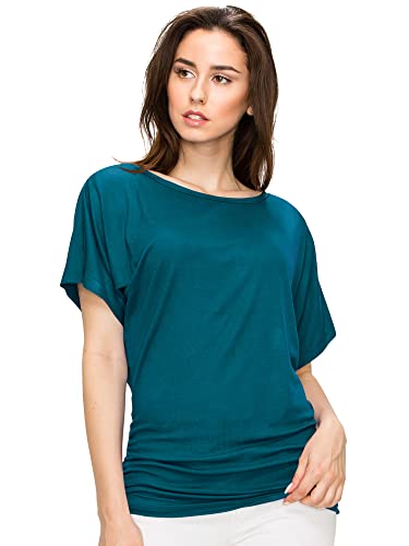 Mbj Wt817 Womens Dolman Drape Top With Side Shirring M Teal #TOP1