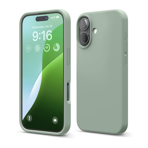Image of elago Compatible with iPhone 16 Case, Premium Liquid Silicone Case, Full Body Protective Cover, Shockproof, Slim Phone Case, Anti-Scratch Soft Microfiber Lining, 6.1 inch (Khaki Green)