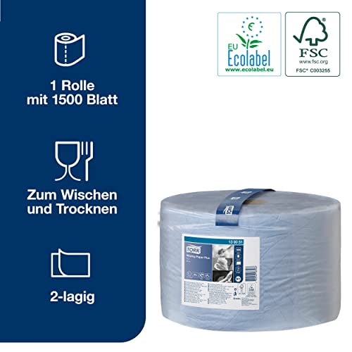 Tork 130051 Starke Mehrzweck Papierwischtücher für W1 Bodenständer- und Wandhalter-System / 2-lagige Putzrolle in Blau / Premium Qualität / 1 x 510 m