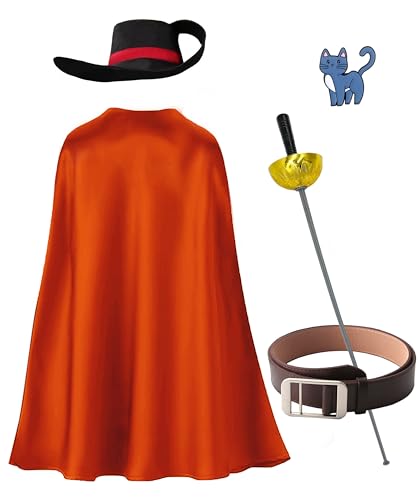 Kids Puss Costume for Boys Girls Spanish Playful Hero Cat Outfit Halloween Cosplay Dress Up Party 4-6 Years
