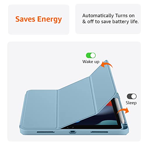 Image of amazon basics Smart Case Cover for Apple iPad 10.2 inch 2021 9th /8th /7th Gen (2021 /2020 /2019) with Trifold Stand [Transparent Back with Soft Sides][Auto Sleep /Wake Case][Pencil Holder]-Sky Blue