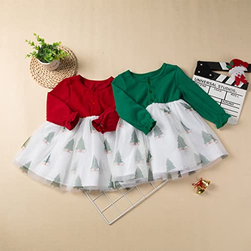 Baby Girls Christmas Outfit Red/Green Long Sleeve Tutu Dress Infant Xmas Princess Lace Skirt for 0-6 Years2
