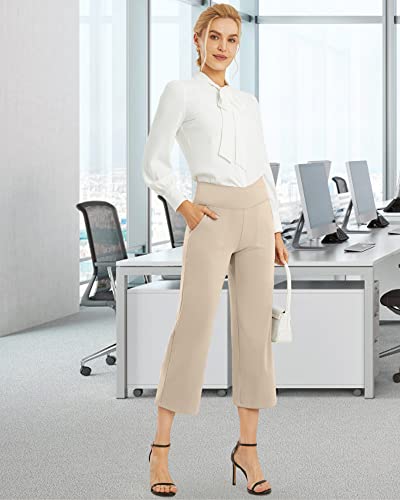 Image of G4Free Capri Pants for Women Wide Leg Yoga Dress Capris with Pockets Cross Loose Casual Work Crop Pants
