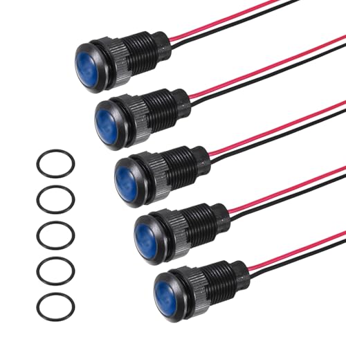 Image of PATIKIL 5Pcs 12mm(15/32") Indicator Light,12V-24V AC/DC LED Plastic Shell Signal Lamp Waterproof IP67 Round Head Signal Lights with 150mm(5.9") Cable for Boat Car,Blue