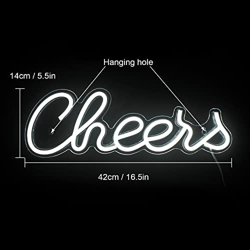 Cheers Neon Signs for Wall Decor White LED Signs Cheers Neon Bar Sign Neon Lights Beer Neon Wall Sign Light Up Signs for Bedroom Home Bar Party Lights