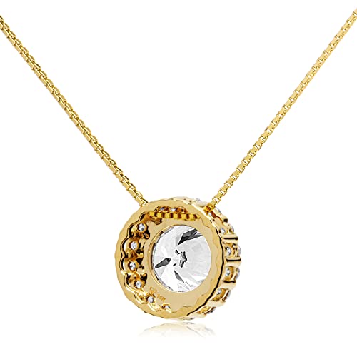 Everyday Elegance 14K Solid Gold Pendant Necklace | Round Halo Cubic Zirconia Solitaire | 1.25 Ctw | 16 Inch Or 18 Inch Box Link Chain | With Gift Box (18" Yellow Gold) #TOP3