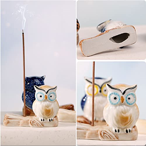 Newwe Ceramic Owl Incense Holder With Bamboo Ash Catcher Incense Stick Burner Incense Sticks Holder , Cute Animal Statue Home Insencents Burner #TOP5