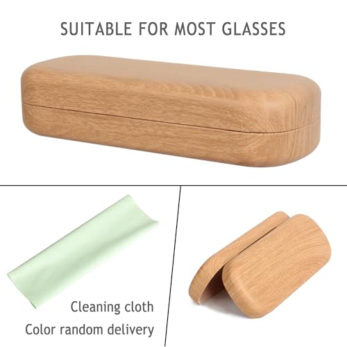 Image of Glasses Case, Portable Sunglasses Case, Wood Grain Hard Shell Eyeglass Case, Glasses Case With Cleaning Cloth For Women Girls