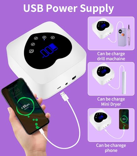 Image of UV Nail Lamp Cordless Rechargeable, HUGMAPLE 72W UV Light for Gel Nails | 5 Timer Setting, Touch Control & Auto Sensor, Professional Nail Dryer for Salon & Home,White