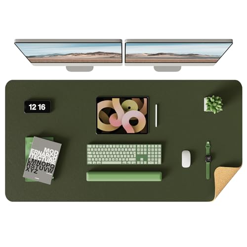 YSAGi Double-Sided Desk Pad, Leather Desk Mat, Eco Cork Desk Pad Protector, Large Mouse Pad for Desk, Waterproof Desk Blotter Pad, Desk Writing Pad(Da