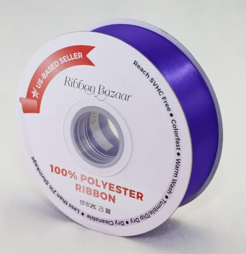 Image of Ribbon Bazaar Double Faced Satin - Premium Gloss Finish - 100% Polyester Ribbon for Gift Wrapping, Crafts, Scrapbooking, Hair Bow, Decorating & More - 3 inch Regal Purple 25yd