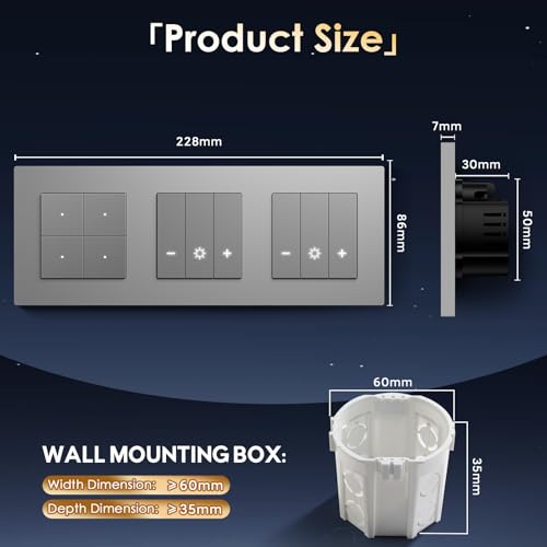 BSEED Smart Lichtschalter mit Doppel WIFI Dimmer Schalter, LED Dimmschalter Unterputz, Kompatibel mit Alexa&Google Home, PC Rahmen,Smarte Zeitpl&auml;ne,4 Fach 1 Weg,Grau(Neutralleiter Erforderlich)