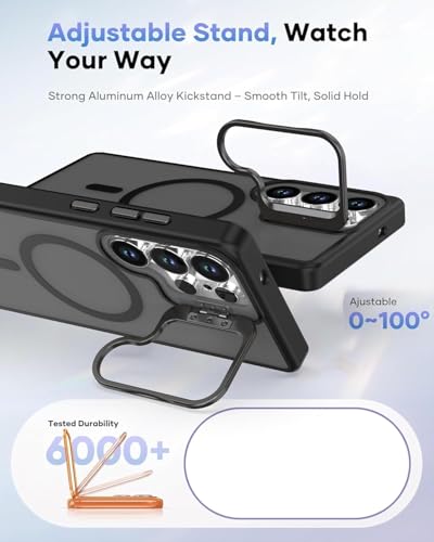 Image of MagPro case with Stand for Samsung Galaxy S26 Ultra 5G Magnetic Compatible Protective Cover Strong Magnetic Shockproof Armor Scratch Resistant Polycarbonate HardBack | Translucent Matte Black