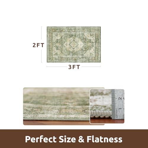 AMOAMI-2X3 Small Rug-Washable Rugs Entryway Mat Indoor-Soft Vintage Non Slip Rugs for Kitchen Laundry Room Bathroom Green Decorative Accent Rug for in Front of Sink 24 Inch x36 Inch