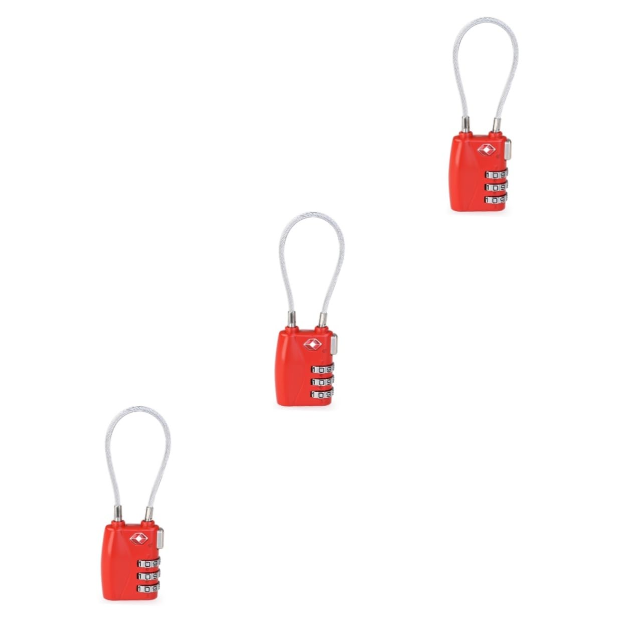 3piezas Candado De Combinación Tsa Aprobado Para Equipaje Cerradura De Cable De Dígitos Color Rojo Para Maletas y Mochilas Reseteable y Duradero