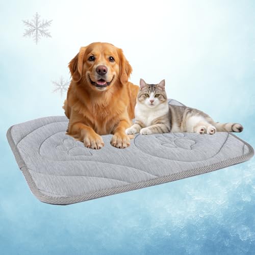 Pawhoo Dog Cooling Mat, Reversible Cool & Warm Pet Orthopedic Pad, Thick Mat for Summer & Winter, Machine Washable, Portable for Crate, Kennel, Bed, Floor, Sofa, Car (Cool Grey, Medium: 36" x 22")