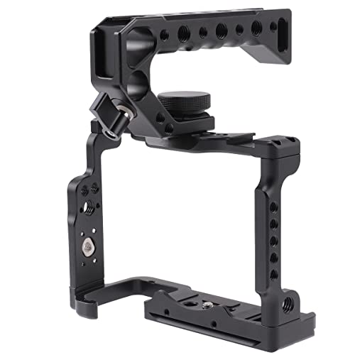 Image of Camera Cage for Sony A7 IV A7S III DSLR Camera,Cage with Handle Grip and Quick Release 1 /4'' 3 /8'' Screw Expansion Microphone Monitor Fill Light, Black