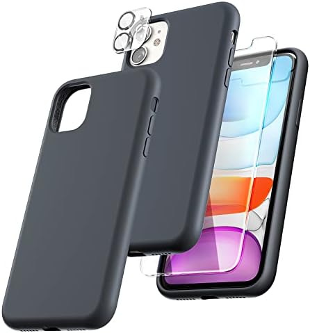 TOCOL 5 in 1 for iPhone 11 Phone Case, with 2 Pack Screen Protector + 2 Pack Camera Lens Protector, Silicone Slim Shockproof Cover iPhone 11 Case [Anti-Scratch] [Drop Protection] 6.1", Purple