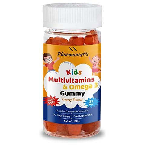 Chewable Multivitamin & Omega3 Bear Gummies for Kids - Children's Orange Flavour - 30 Count- Age 3 Upward- Omega 3 Supplement, with Vitamin C, A, B, D & Vitamin E Cover