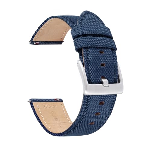 [KRFGKHAUR] Nylon Canvas Leather Strap 20/22mm For Quick Release Seven Colors Men Women Sport Watch Band(Blue,20mm)