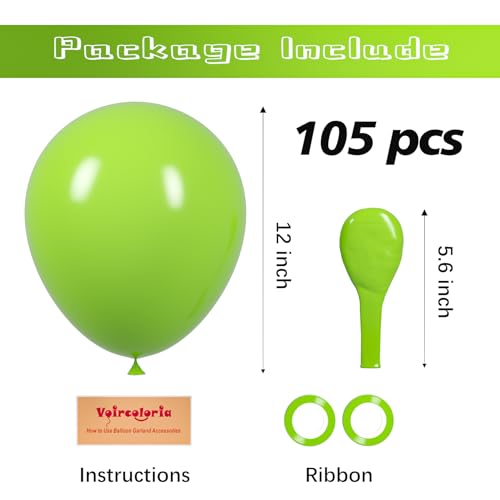 Image of Voircoloria 105pcs Lime Green Balloons 12inch Party Latex Balloons for Boys Girls Birthday Baby Shower Gender Reveal Wedding Sunflower Party Decorations