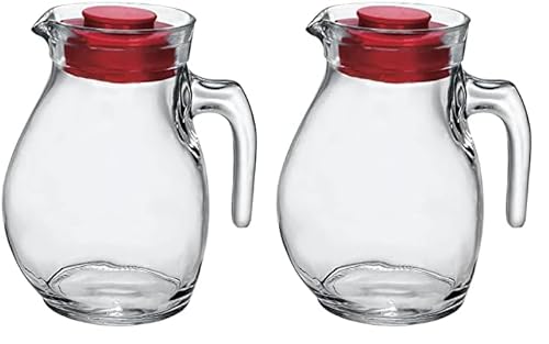 Bormioli Rocco BOR103 Caraffa da Tavola in Vetro, con Tappo Rosso, 150 cl (Confezione da 2)