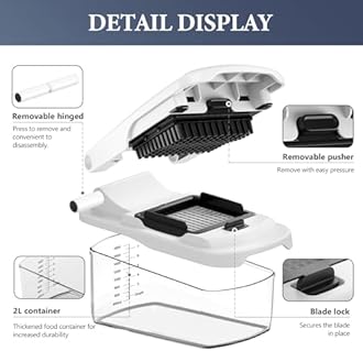 Ourokhome Chopper Vegetable Cutter with Container, Manual Hand Food Onion Dicer with 2 Chopping Blades for Potato Strips, Veggie Cubers, Carrot Sticks, Essential Kitchen Gadgets (2 in 1, White)