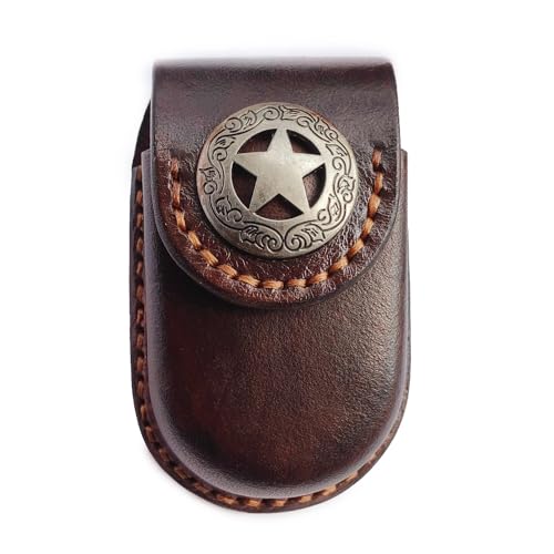 Image of Portable Glasses Case - Folding Mirror, Leather Cover with Belt Ring - Presbyopia & Elderly Glasses Case
