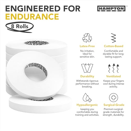 Image of Hampton Adams | As Seen on Shark Tank | Pro Finger Tape (8-Pack) | for BJJ Bouldering Crossfit Weightlift | Non-Slip Extreme Quality No-Fray Climbing Tape | Extended Wear Super Strong Adhesive